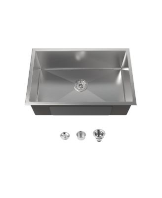 30inch Drop In Undermount Single Bowl Brushed Nickel 304 Stainless Steel Kitchen Sink LS SSBR05 with US Standard Drain and Hook