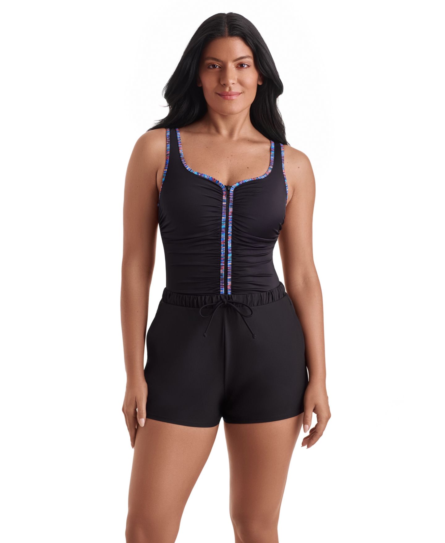 Женский комбинезон ShapeSolver Sport Shirred Scoop Neck Swim Romper — фото 1