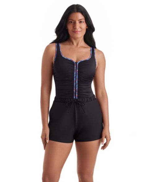 Женские комбинезоны ShapeSolver Women's Sport Shirred Scoop Neck Swim Romper