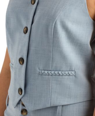 Juniors' Melange Suiting Button-Front Vest