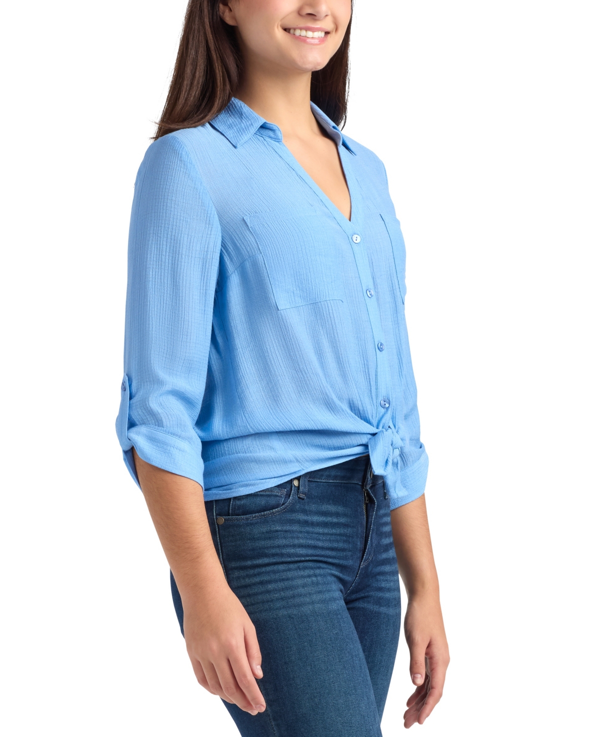 Bcx Juniors' Textured Collared Button-Up Shirt