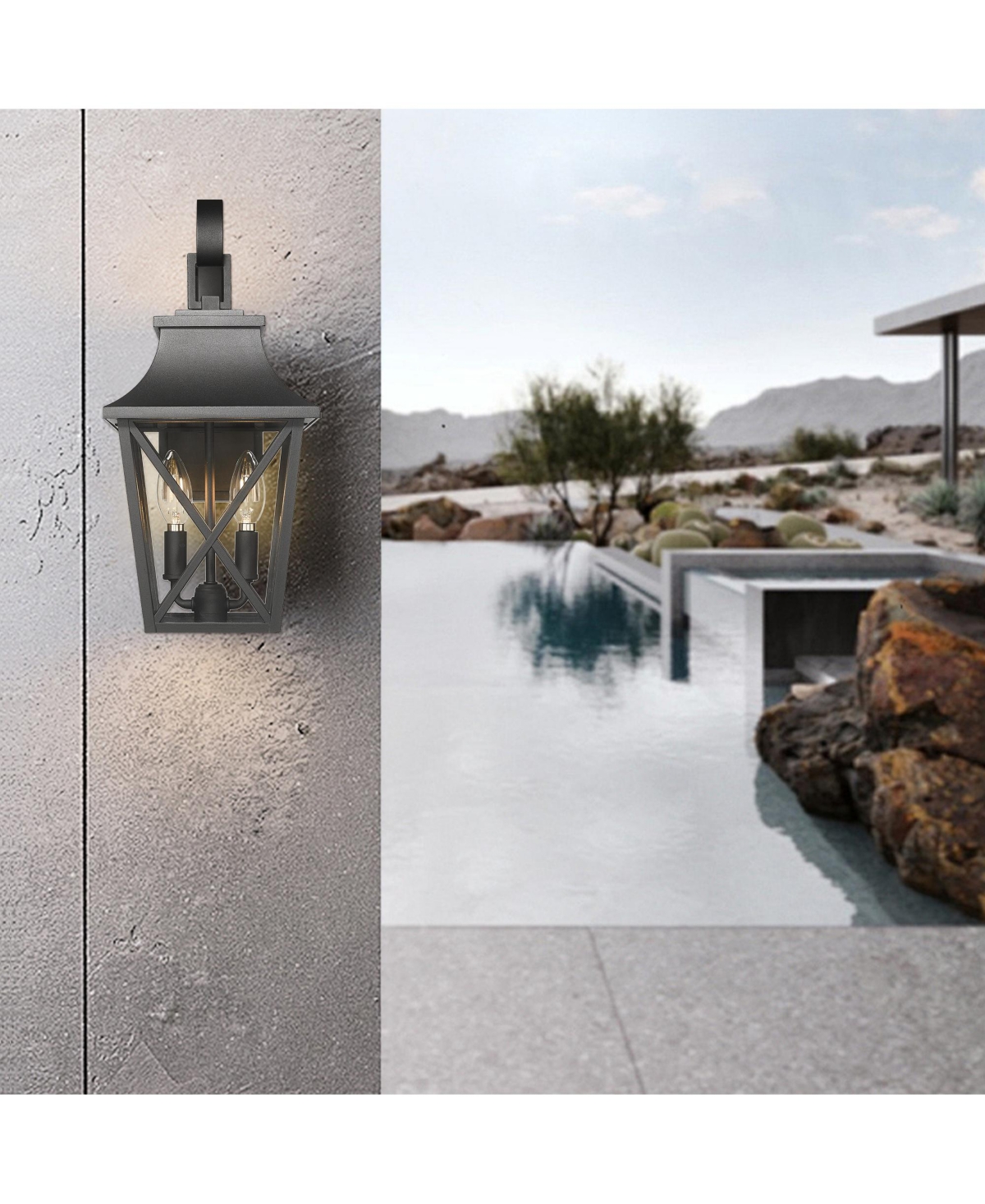 Flynama Black Outdoor Wall Lantern, 2-Light Waterproof Modern Sconce with Glass (1-Pack)