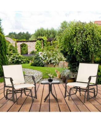 3 Piece Outdoor Glider Chair with Coffee Table Bistro Set, 2 Patio Rocking Swing Chairs with Breathable Sling Fabric, Garden and Porch