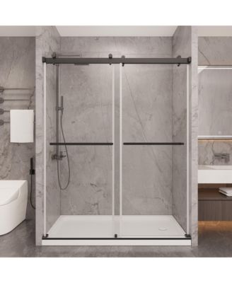 56 to 60in W x 76in H Frameless Shower Door Double Sliding Shower Door with Premium 6mm Thick Tempered Glass Stainless Steel Brushed Gold