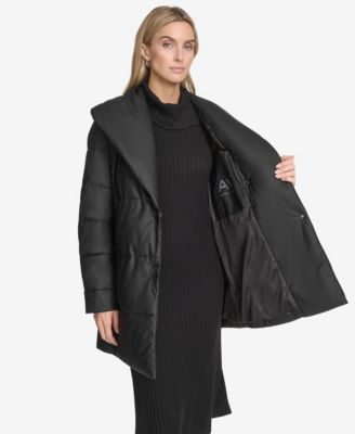 Women's Adela Pillow Collar Faux Leather Wrap Coat