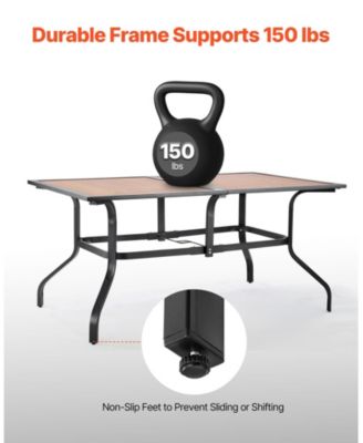 59" Rectangular Outdoor Patio Dining Table, Wood-Like Steel Slat Bistro Table for 4-6 with 1.5" Umbrella Hole, Brown