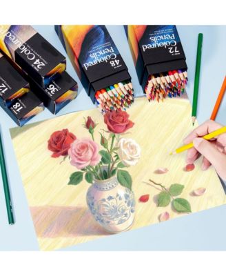 12 Colors Oil-based Colored Pencil, Hexagon Wooden Handle Set with Soft Oil-Based Cores for Drawing, Sketching and Blending