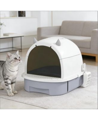 Easy to Clean Cat Litter Box in Grey and White