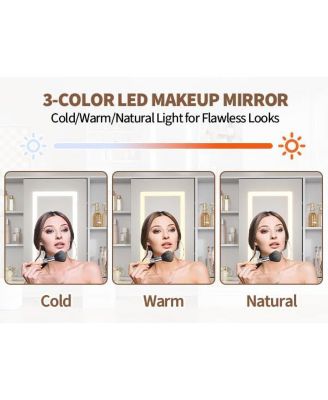 Large Vanity Desk with Sliding Mirror, 3-Color LED Lights, Power Outlets, Storage Drawers, MDF Makeup Table, Easy Assembly.