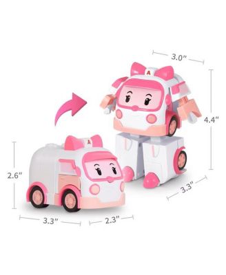 2PCS 4" Transforming Robots (POLI & AMBER) - Emergency Rescue Vehicle Action Figures | Kids Educational Pretend Play Toy