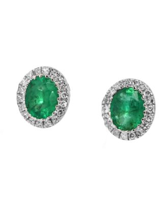 Emerald (5/8 ct. t.w.) & Diamond (1/10 ct. t.w.) Stud Earrings in 14k White Gold