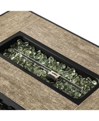 Rattan Fire Pit Table with Tank Holder and Ceramic Tile Tabletop