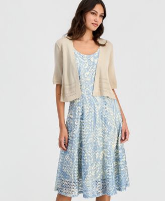 Women's Printed Crochet A-Line Dress & Shrug