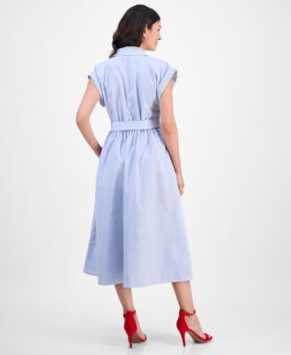 Women's Striped Belted Midi Shirtdress