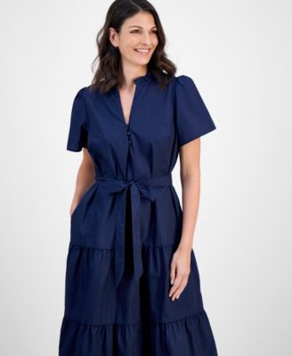 Women's Puff-Sleeve Tiered Midi Dress