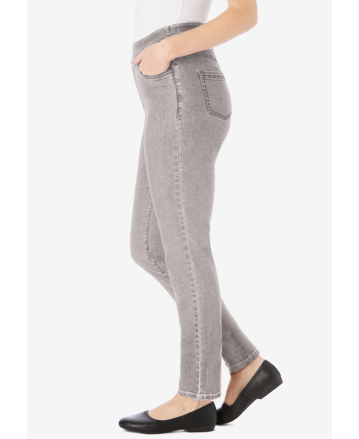 Woman Within Women's Tall Flex-Fit Pull-On Straight-Leg Gap-Free Stretch Denim Jeans