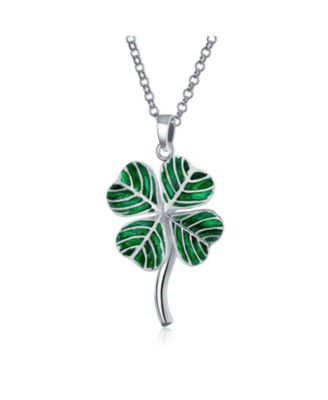Good Luck Charm Green Clover Earrings Pendant Jewelry Set .925 Sterling Silver