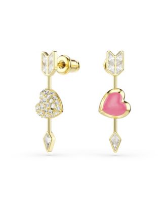 Mixed Cuts, Heart with Arrow, White, Gold-Tone Plated Idyllia Drop Earrings