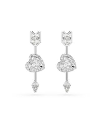 Mixed Cuts, Heart with Arrow, White, Rhodium Plated Idyllia Drop Earrings