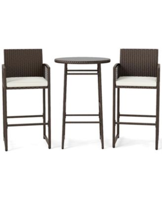 Patio Wicker Bar Table Set with 2 Armchairs, 3 Pieces