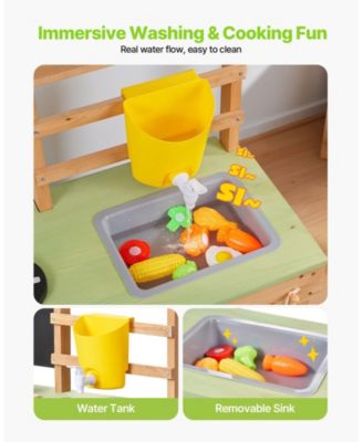Kids Outdoor Mud Kitchen, Wooden Play Kitchen with Stove, Tank & Sink, Shovels, Spatulas, Box, Cookware Pots & Accessories
