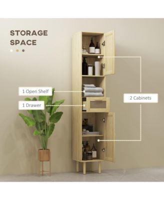 1Pc Rattan Doors, Adjustable Shelves & Slim Design Tall Bathroom Storage Cabinet