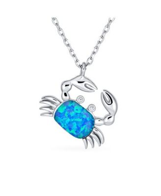 Tropical Nautical Blue Created Opal Sand Crab Pendant Necklace Sterling Silver