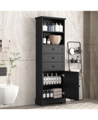 Bathroom Storage Cabinet, with 3 Drawers and Adjustable Shelves, Modern Cabinet