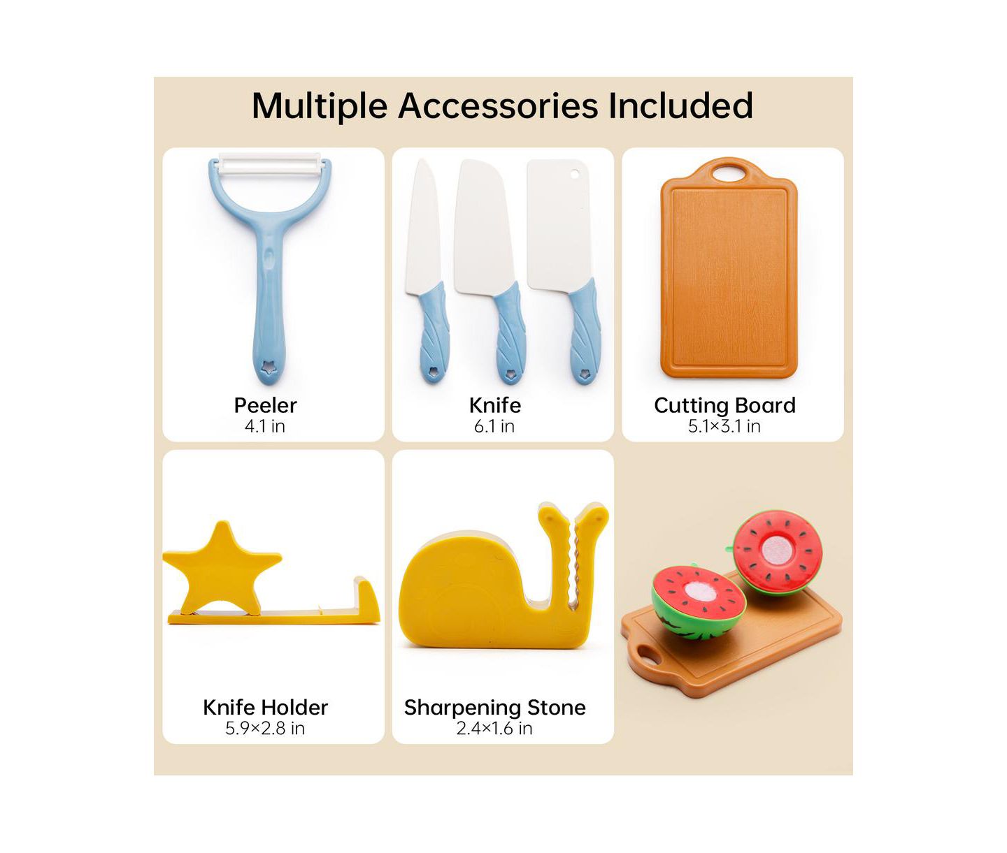 Детские игрушки Bruce & Shark Cutting 21-Piece Fruits & Vegetables Play Food Set, Ages 3+ — фото 4