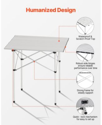 Compact Roll-Up Camping Table, Lightweight Aluminum with Carry Bag, Silver