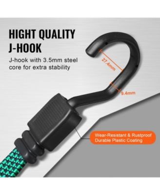 32-Piece Flat Bungee Cord Set, 17mm Heavy-Duty Bungee Straps with A3 Steel J-Hooks, 10-40" Assorted Lengths, Bag & Clips