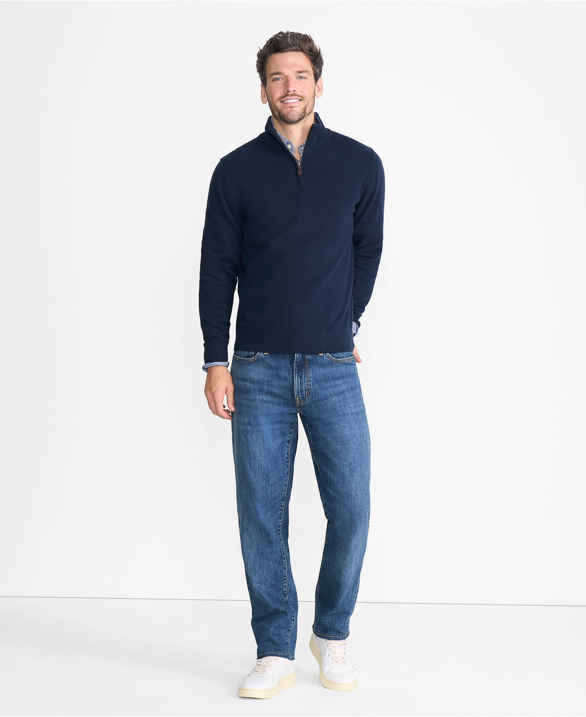 Lands' End Men's Fine Gauge Cashmere Quarter Zip Sweater