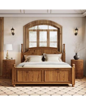 Solid Wood Round Side Table with Storage, No-Assembly Fluted End Table with 4 Wheels, Wooden Nightstand (Fully Assembled)