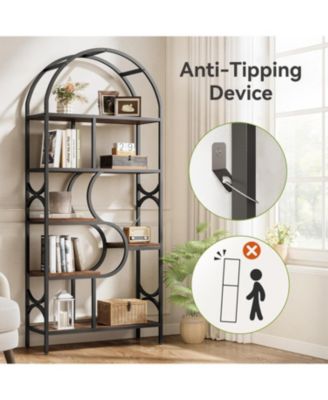 6-Shelf Bookcase, 71" Industrial Arched Bookshelf, Farmhouse Freestanding Open Display Shelf, Tall Bookcase