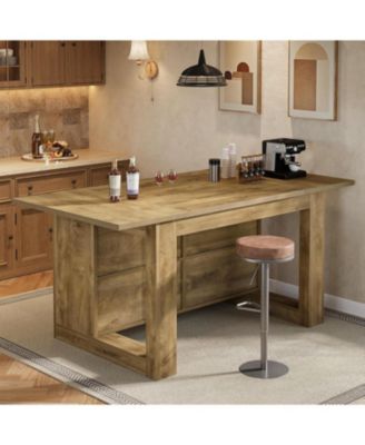 63-Inch Home Bar Unit, Wood Counter Height Bar Island Table with Storagefor Living Room, Kitchen, Basement