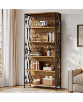 70.87" Tall Bookshelf, 6-Tier Industrial Bookcase with Geometric Metal Frame & Open Storage Shelves, Freestanding Display Shelf