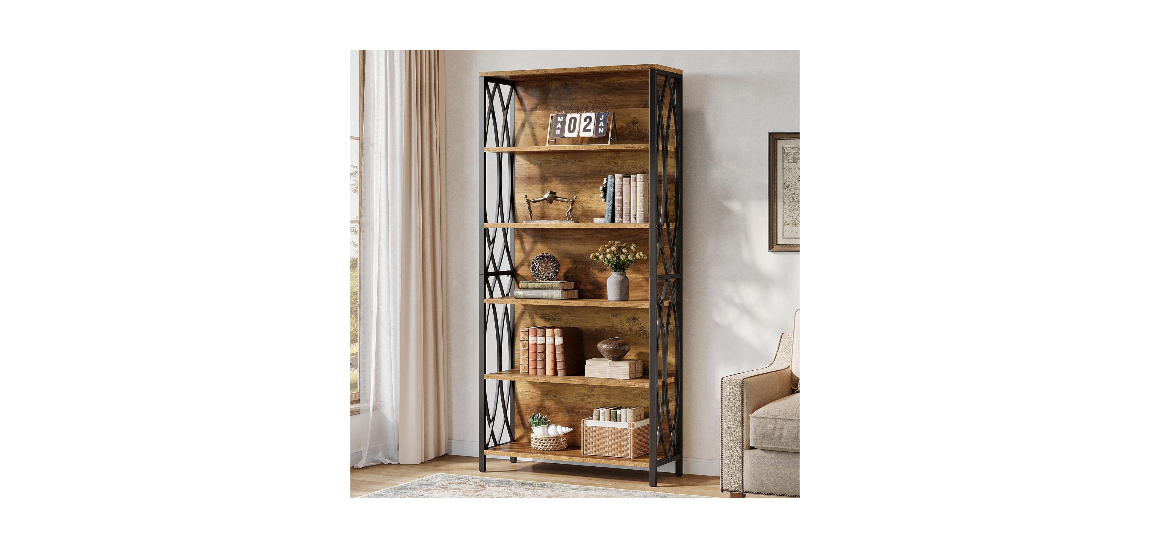 Tribesigns 70.87" Tall Bookshelf, 6-Tier Industrial Bookcase with Geometric Metal Frame & Open Storage Shelves