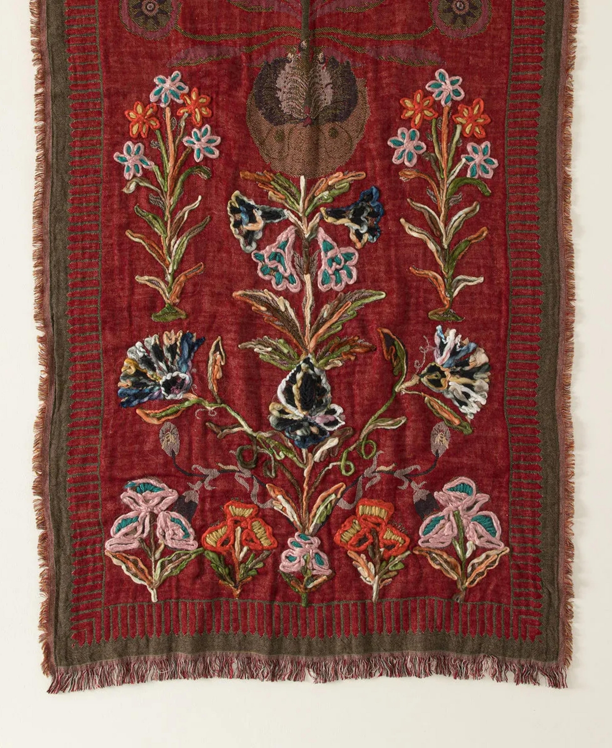 Uncommon Goods Women's Hand-Embroidered Floral Jacquard Wrap