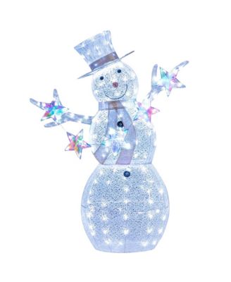 5 FT Lighted Snowman with Hat Scarf & Stars Zip Ties & Ground Stakes 140 LED Lights