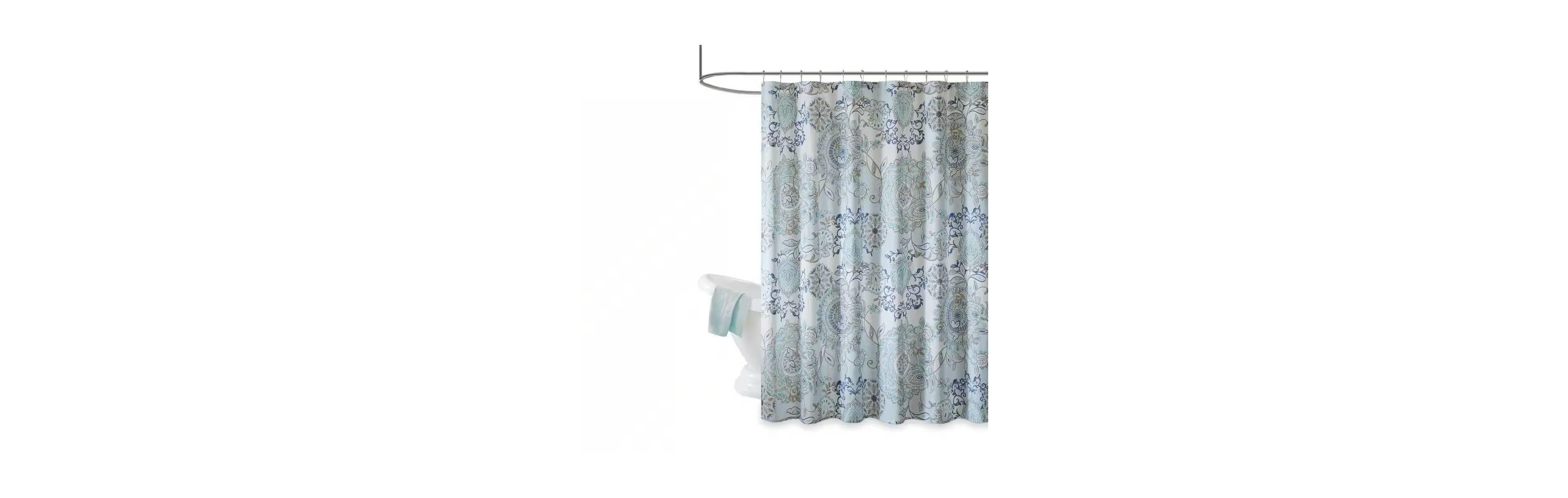 Slickblue 72-inch Cotton Shower Curtain with Blue Watercolor Paisley Floral Motif