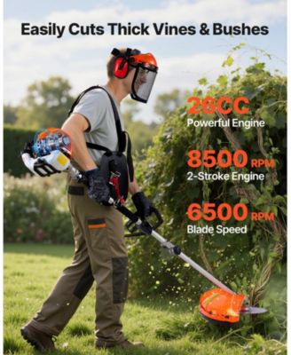 26CC 6-in-1 2-Cycle Gas Trimmer Tool Set, Hedge & String Trimmer, Brush Cutter, Edger, Pole Saw, Extension Pole, Gear Set