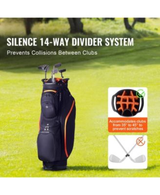 Golf Cart Bag, 14-Way Divider Top, 36", 13 Pockets, Handles, Dust Cover & Detachable Straps, Black & Orange