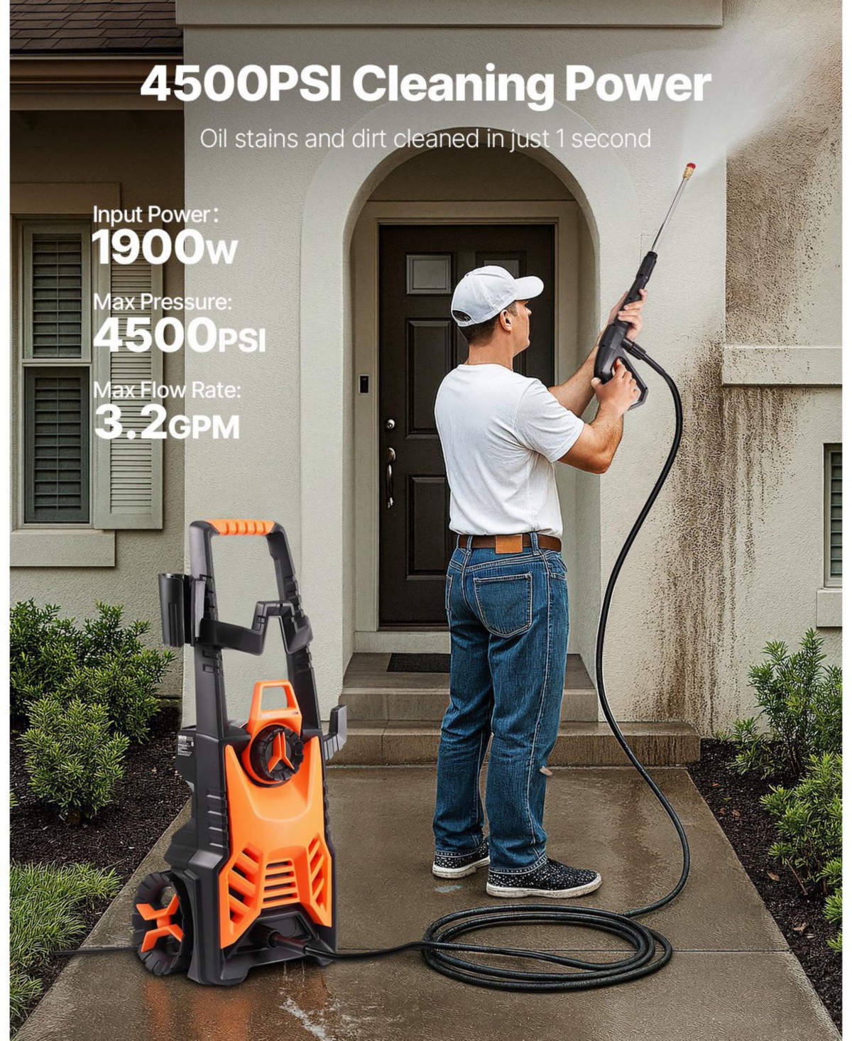 Mecale Electric Pressure Washer, 4500 Psi Max, 3.2 Gpm, 4 Quick-Connect Nozzles, Foam Cannon, High Power Cleaning Machine
