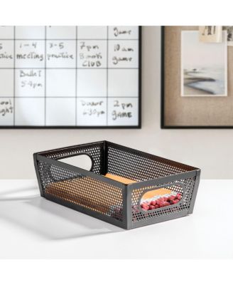 Perforated Metal Storage Bin with Handles - Set of 4 - Matte Black