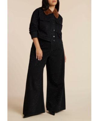 Women's Embellished Denim Jacket With Fur Collar