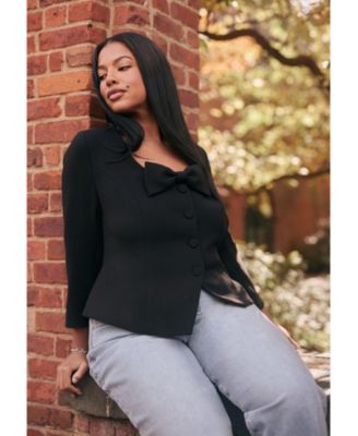 Women's Plus Size Scoop Neck Jacket With Bow