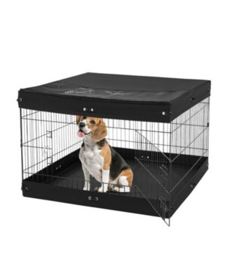 Dog Playpen, 4-Panel 24 x 36 in Foldable Metal Exercise Pen w/ Door, Top Cover & Bottom Pad, Indoor/Outdoor Pet Fence