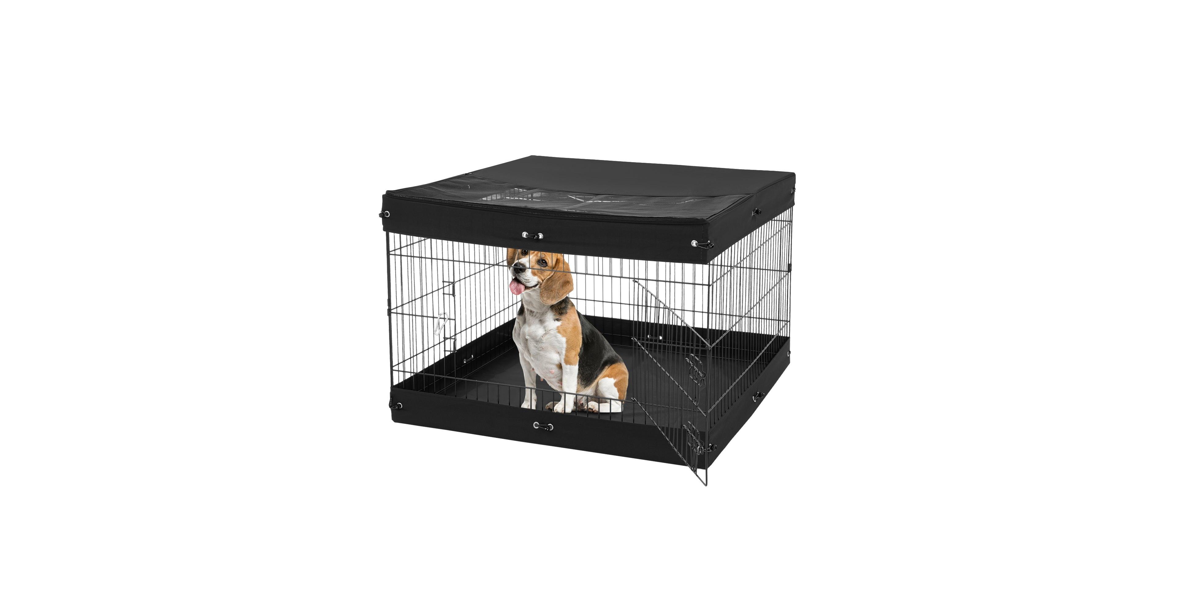 Cozito Dog Playpen, 4-Panel 24 x 36 in Foldable Metal Exercise Pen w/ Door, Top Cover & Bottom Pad, Indoor/Outdoor Pet Fence