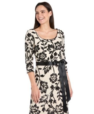 Petite Floral Sequin Beaded Scoop Neck Dress