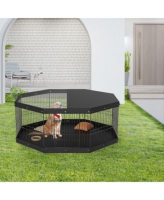 Dog Playpen, 8-Panel Foldable Metal Exercise Pen w/ Top Cover & Bottom Pad, 24 in H, Indoor/Outdoor Puppy Fence for Camping & Yard